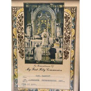 VINTAGE 1951 Catholic 1st Holy Communion Picture Certificate In Frame